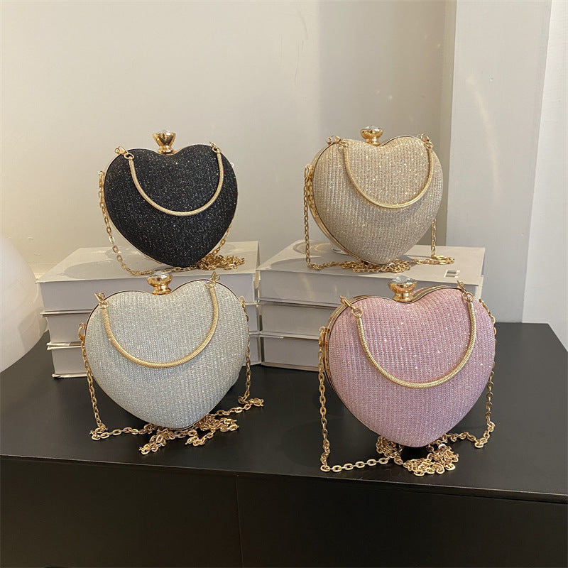 Shiny Heart Shape Evening Clutch Bag