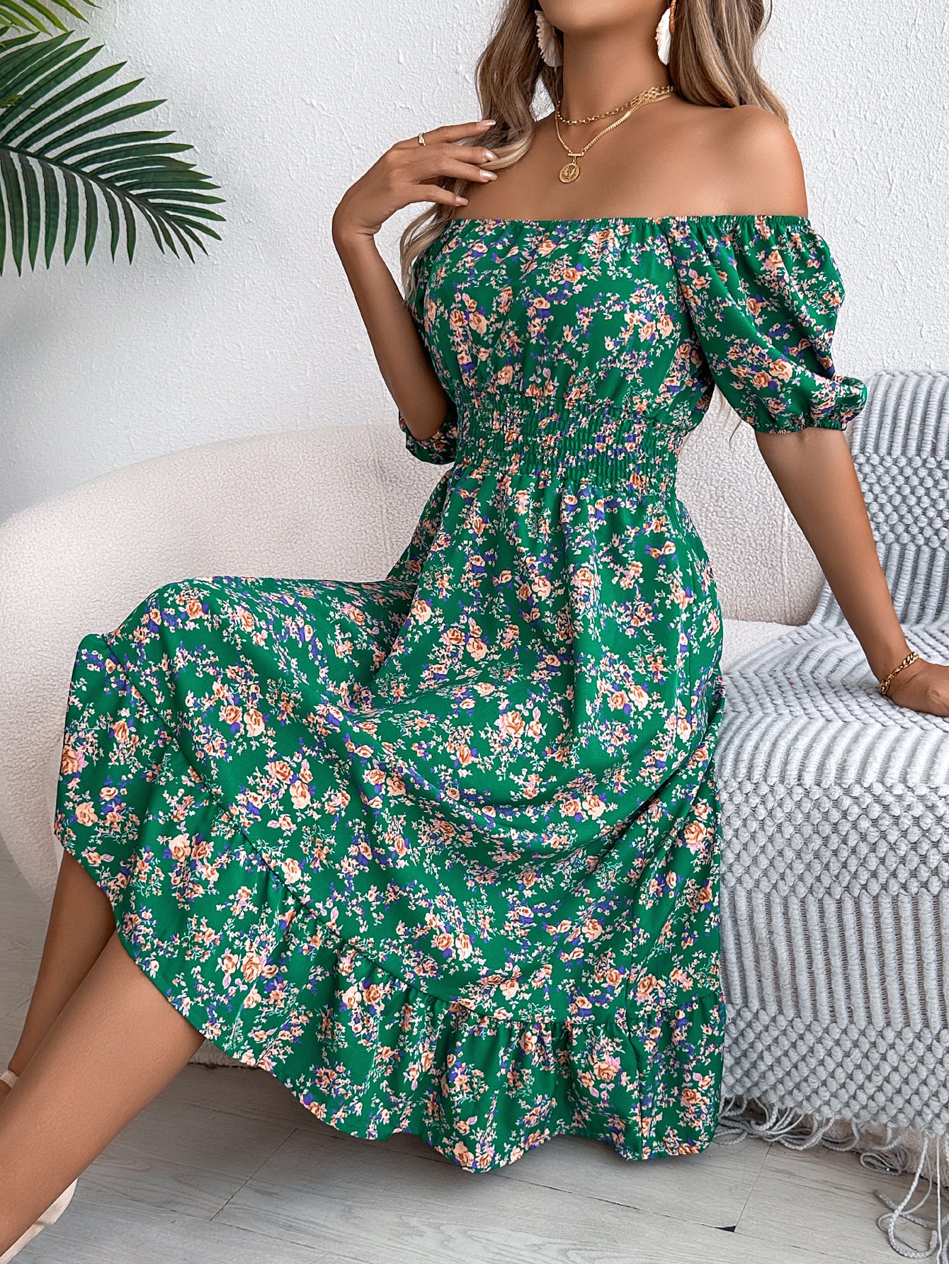 Floral Print Square Collar Dress