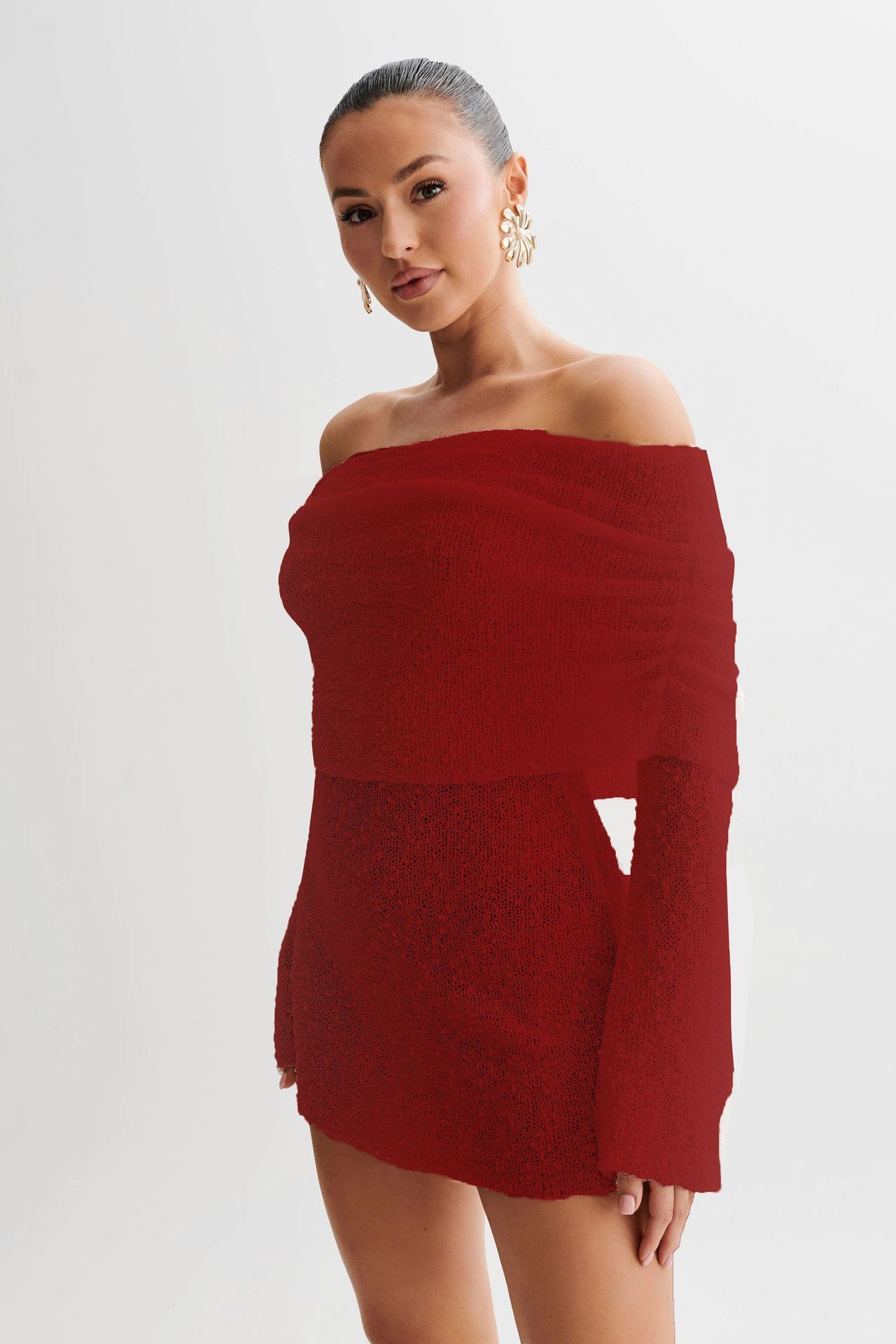 Spring Summer Knitted Boat Neck Dress