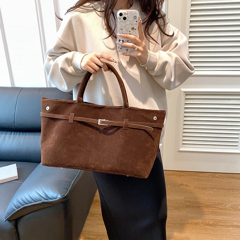 Decorative Solid Faux Suede Handbag