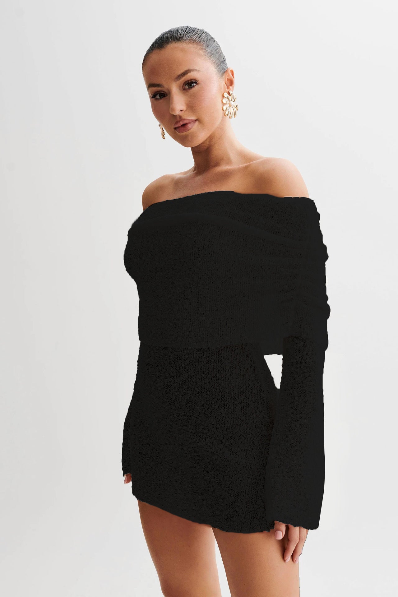 Spring Summer Knitted Boat Neck Dress