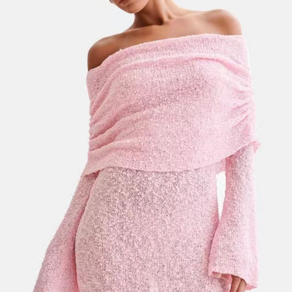 Spring Summer Knitted Boat Neck Dress